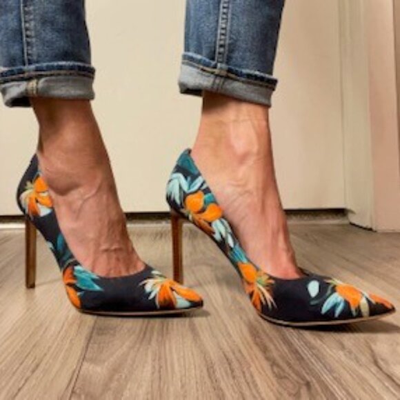Nine West- Navy and Tropical floral stiletto- Size 9 - Picture 1 of 13
